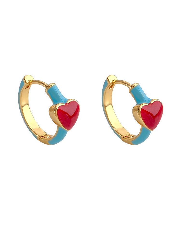 Korean Design Simple Enamel Red Love Small Hoop Earrings - Sweet Girl Gift for Women's Daily Accessories