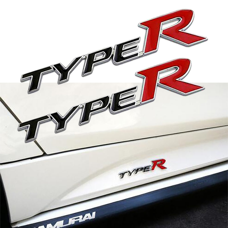 2 pcs 3D Aluminum TYPE-R Car Front/Rear Badge Fender Body Emblem Decal Sticker