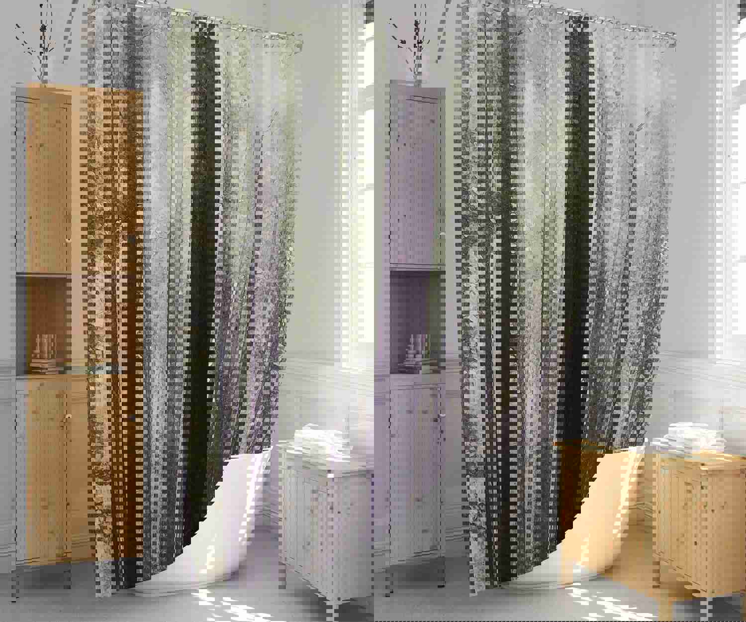 Forest Trees Shower Curtain | Long and Extra Long Shower Curtain | Misty, Nature, Outdoors, Woodland