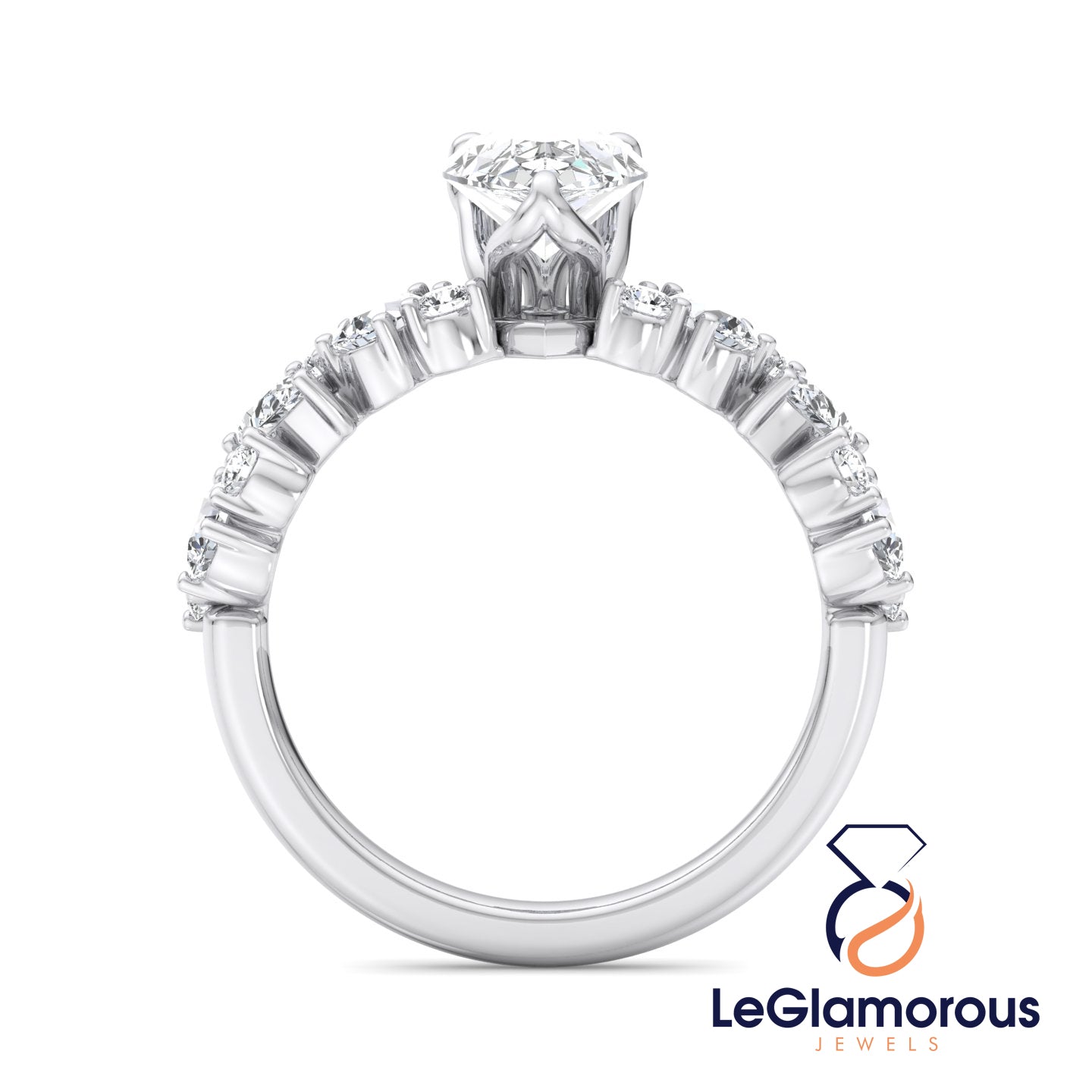 Pear Cut Pave Style Lab Grown Diamond Engagement Ring