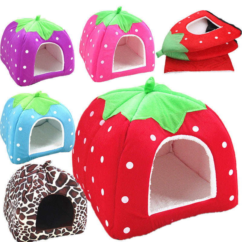 New Pet Supplies High Quality Dog House Soft Strawberry Cat Rabbit Bed House