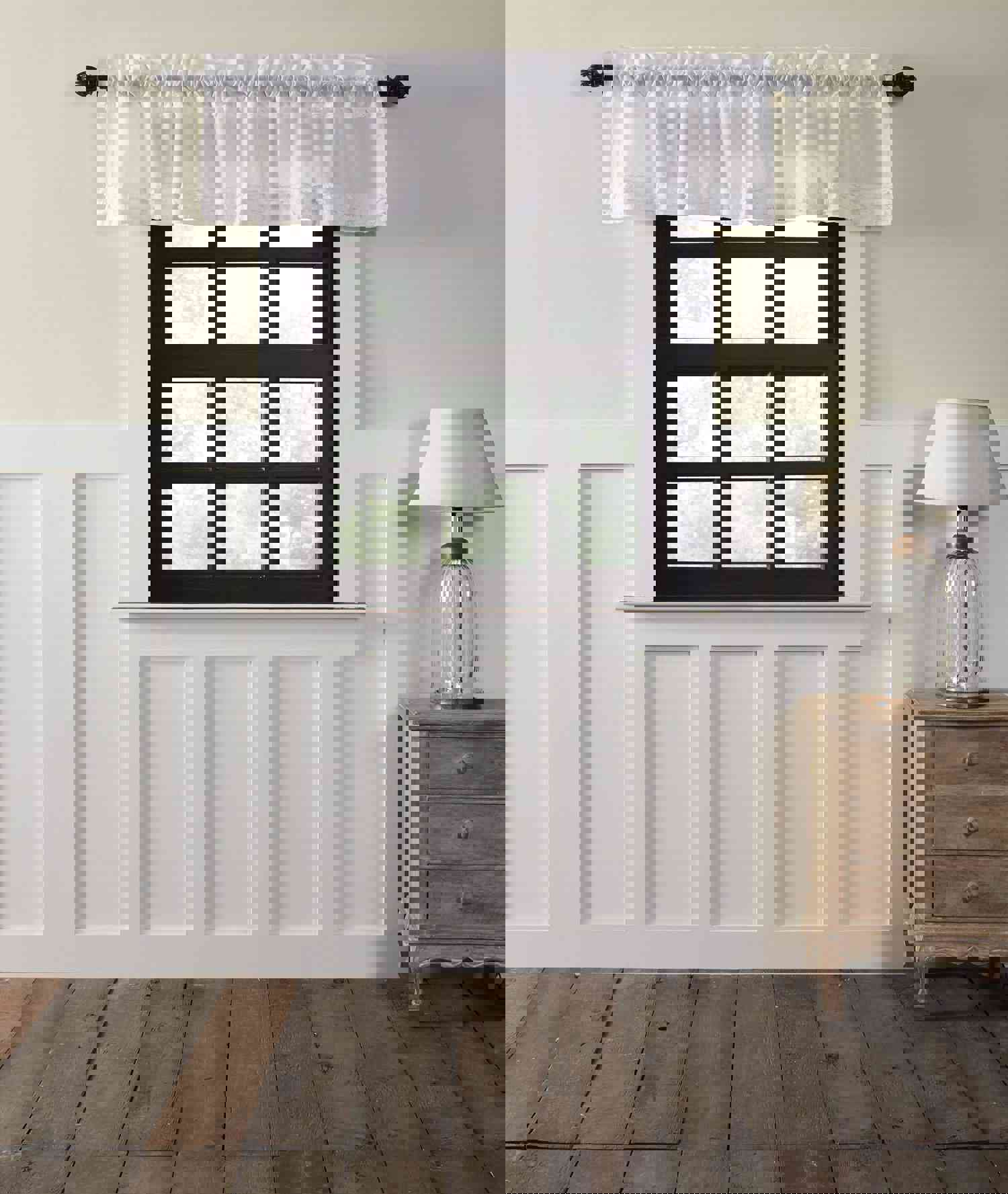 White Ruffled Sheer Valance 90 - Primitive Country Style Window Treatment