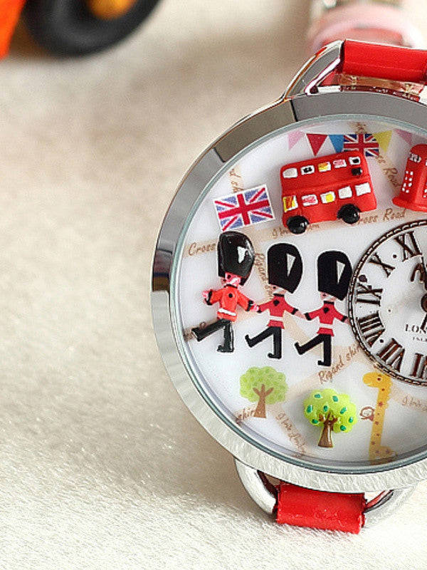 One day in London Mini Watch with Handmade Polymer Clay Figures