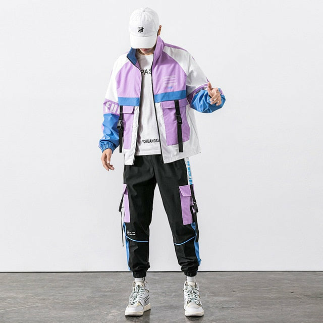 Hip Hop Work Wear Mens Jacket & Pant 2PCs Set Tracksuit Clothing