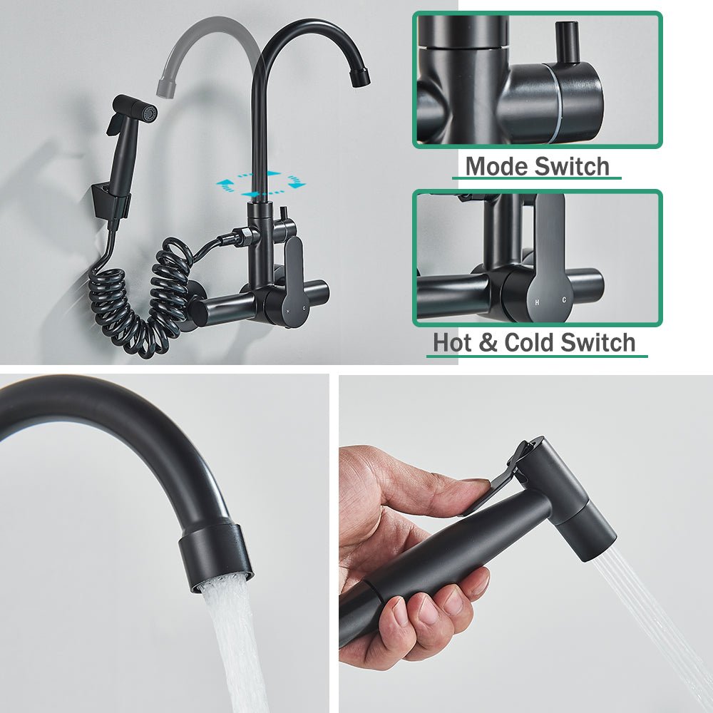 MIRODEMI® Wall Mounted Kitchen Faucet with Extendable Bidet