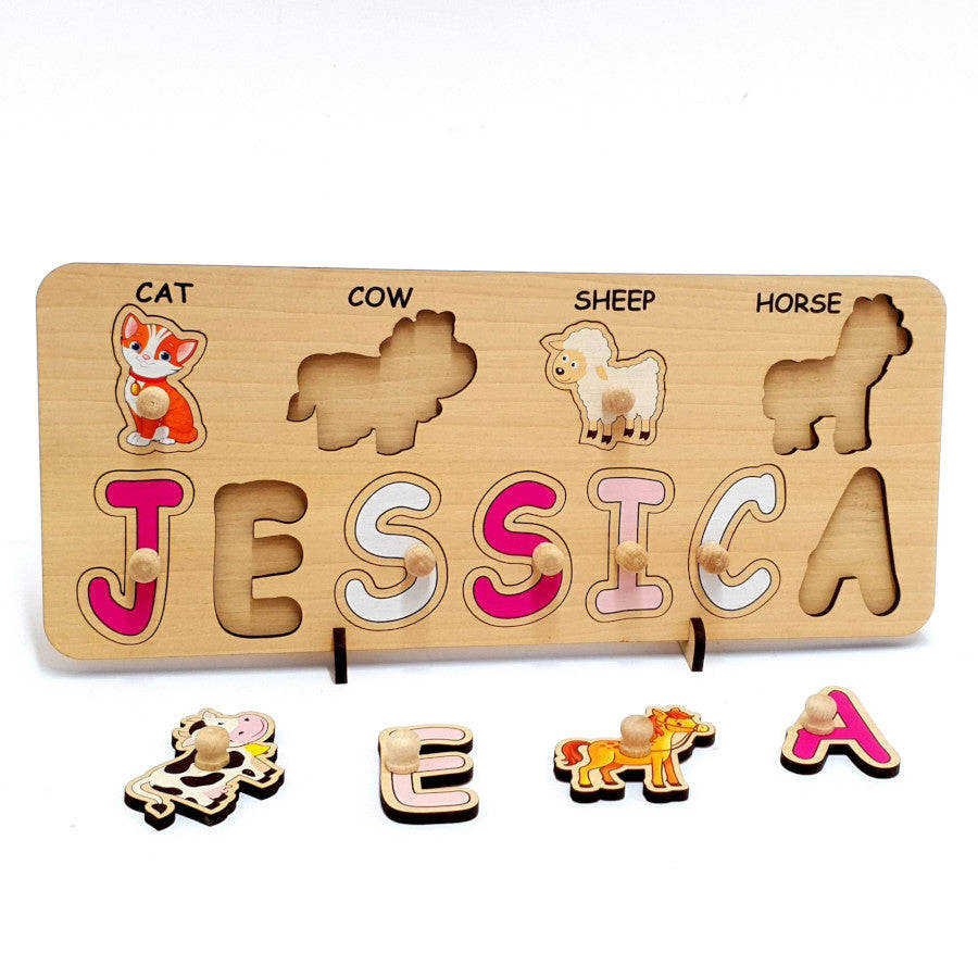 Wooden Name Puzzle - Personalized Farm Animals Gift for Kids
