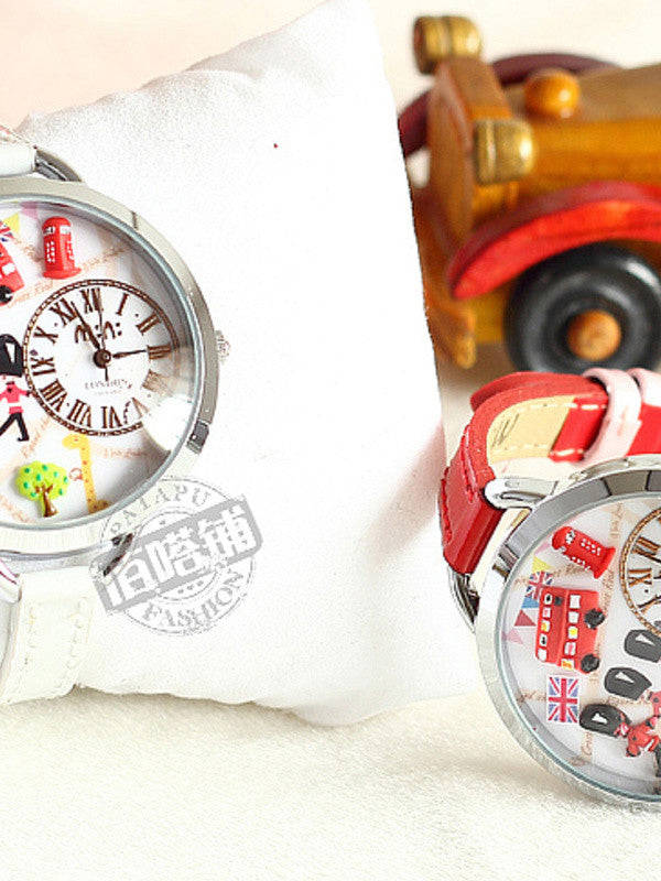 One day in London Mini Watch with Handmade Polymer Clay Figures