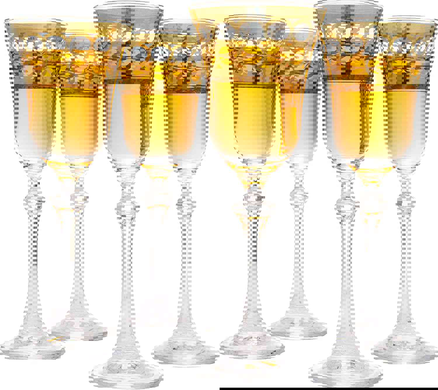 Crystal Gold Italian Design Red Wine Glasses Double-Row Gold - Set of 4
