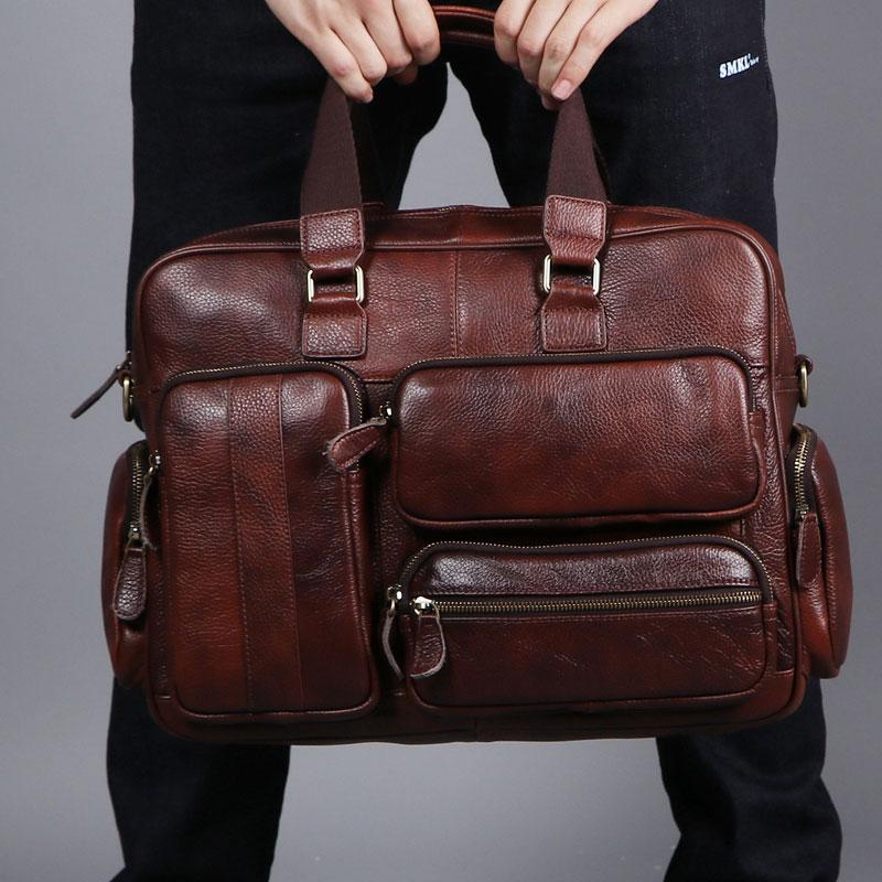 Leather Mens Large Briefcase Work Bag Travel Business Bag