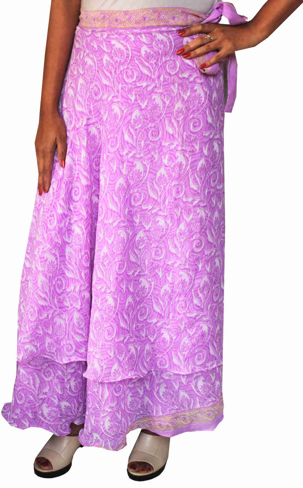 Wrap Around Indian Skirt - Purple Rayon Printed Skirt (Free Size)