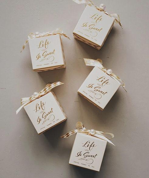 20pcs Checked Ribbon Bronzing Wedding Favor Boxes