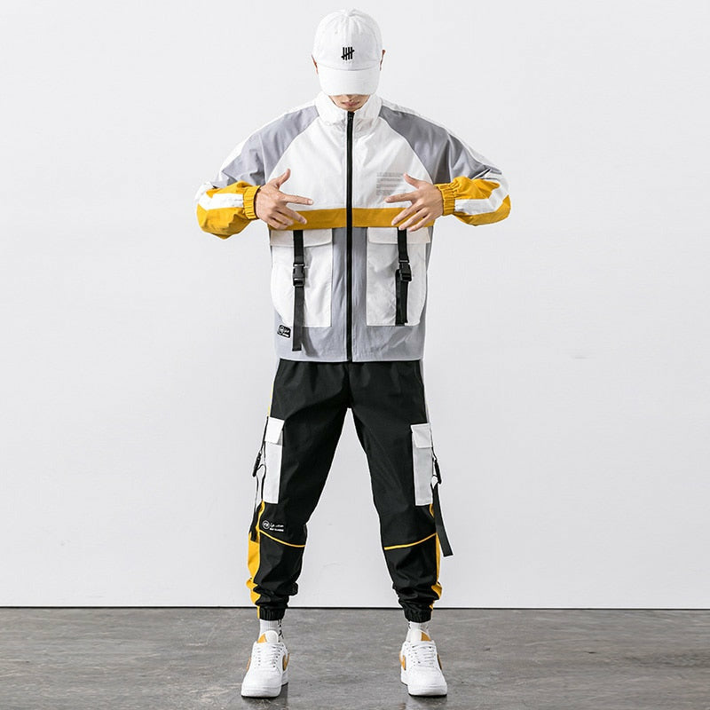 Hip Hop Work Wear Mens Jacket & Pant 2PCs Set Tracksuit Clothing