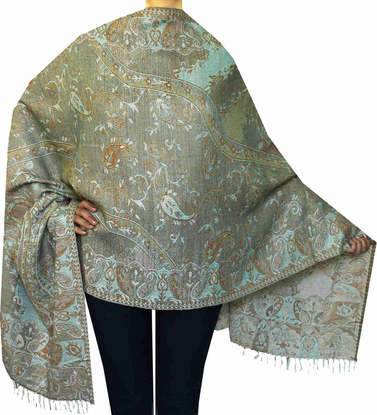 Women's Paisley Wool Scarf Shawl - Handmade in Kashmir (82 x 28 inches)