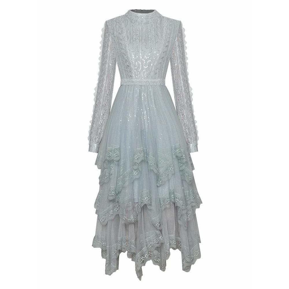 Fashion Lace Ruffle Maxi Dress