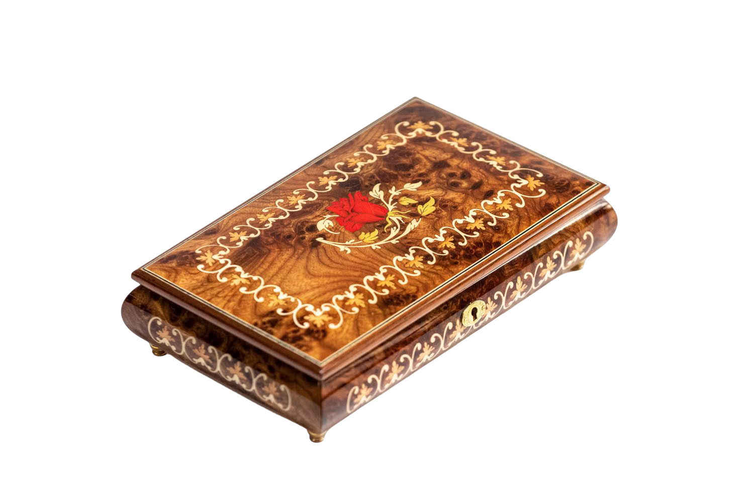 Sorrento Music Box Brown Floral with Red Rose in Glossy Finish