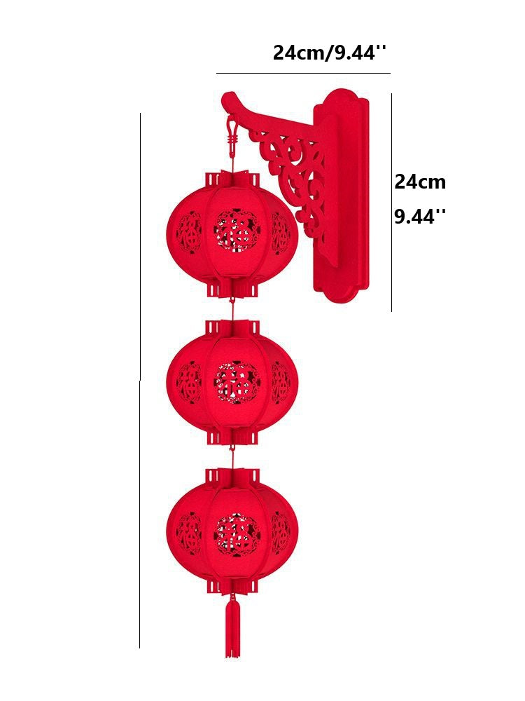 2pcs New Year Pendant Set - 3 Small Joy Red Lanterns with Wall Hanging, Festive Decor for Christmas & Chinese New Year