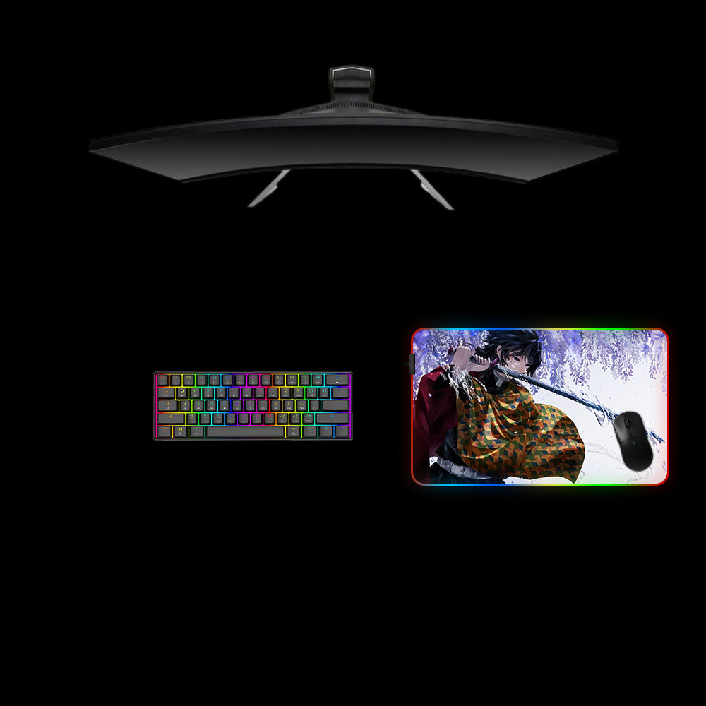 Demon Slayer Giyu Water Design RGB Gaming Mouse Pad with LED Strip