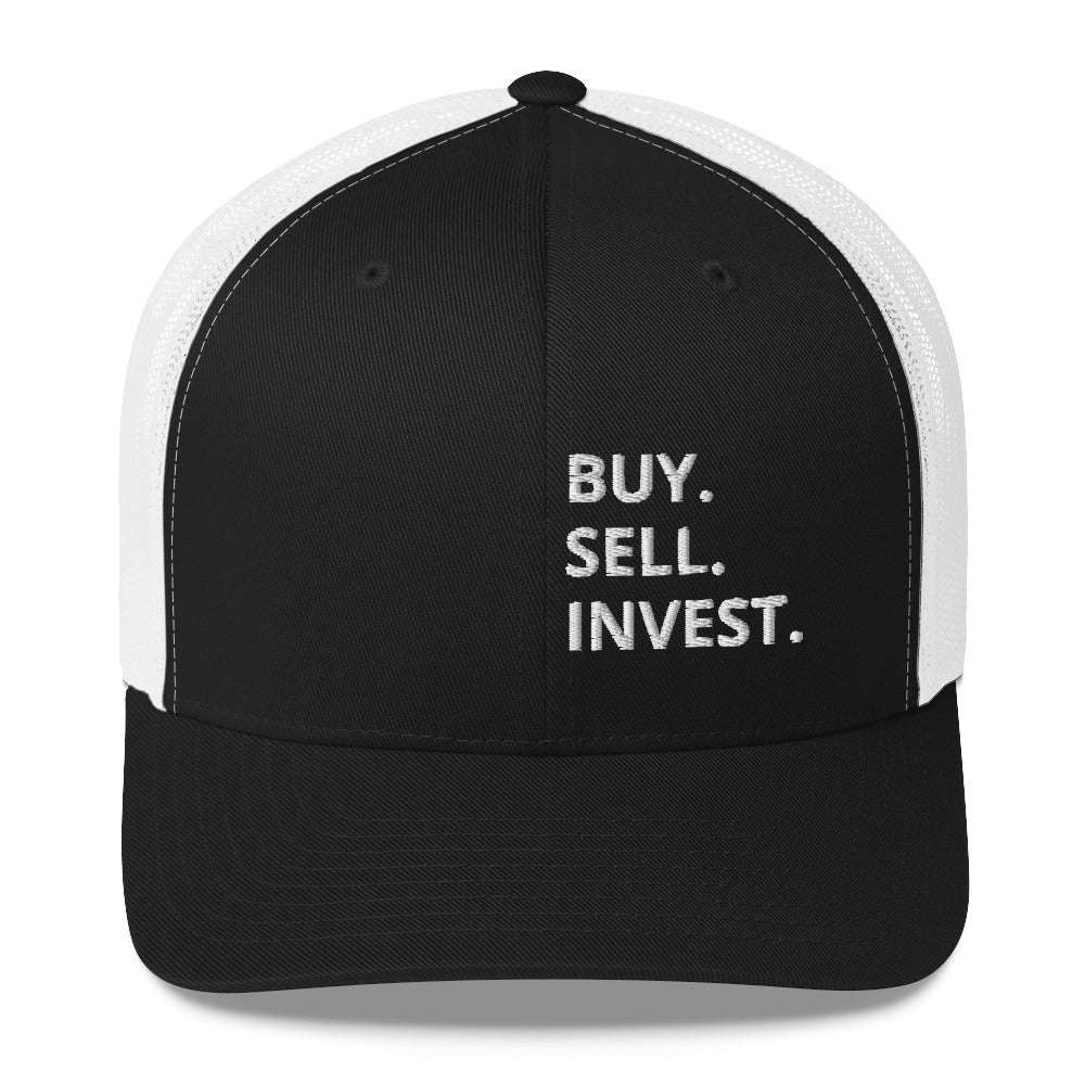Buy. Sell. Invest. Vertical Trucker Cap - Structured Mesh Back Hat