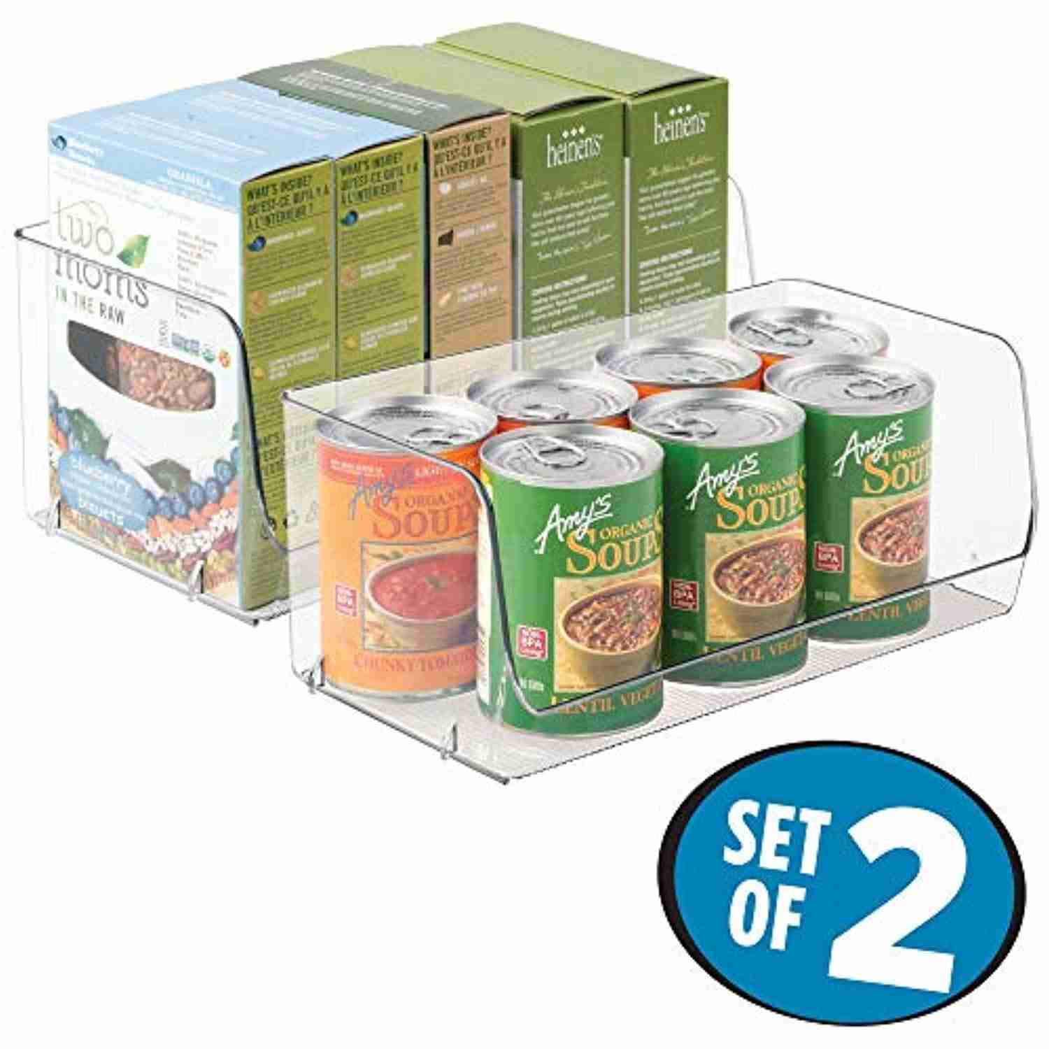 mDesign Medium Stackable Plastic Food Storage Organizer Bin Basket - 2 Pack, Clear