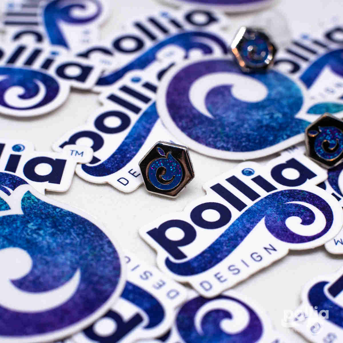 Pollia Design Brand Stickers and Mini-Pin Set