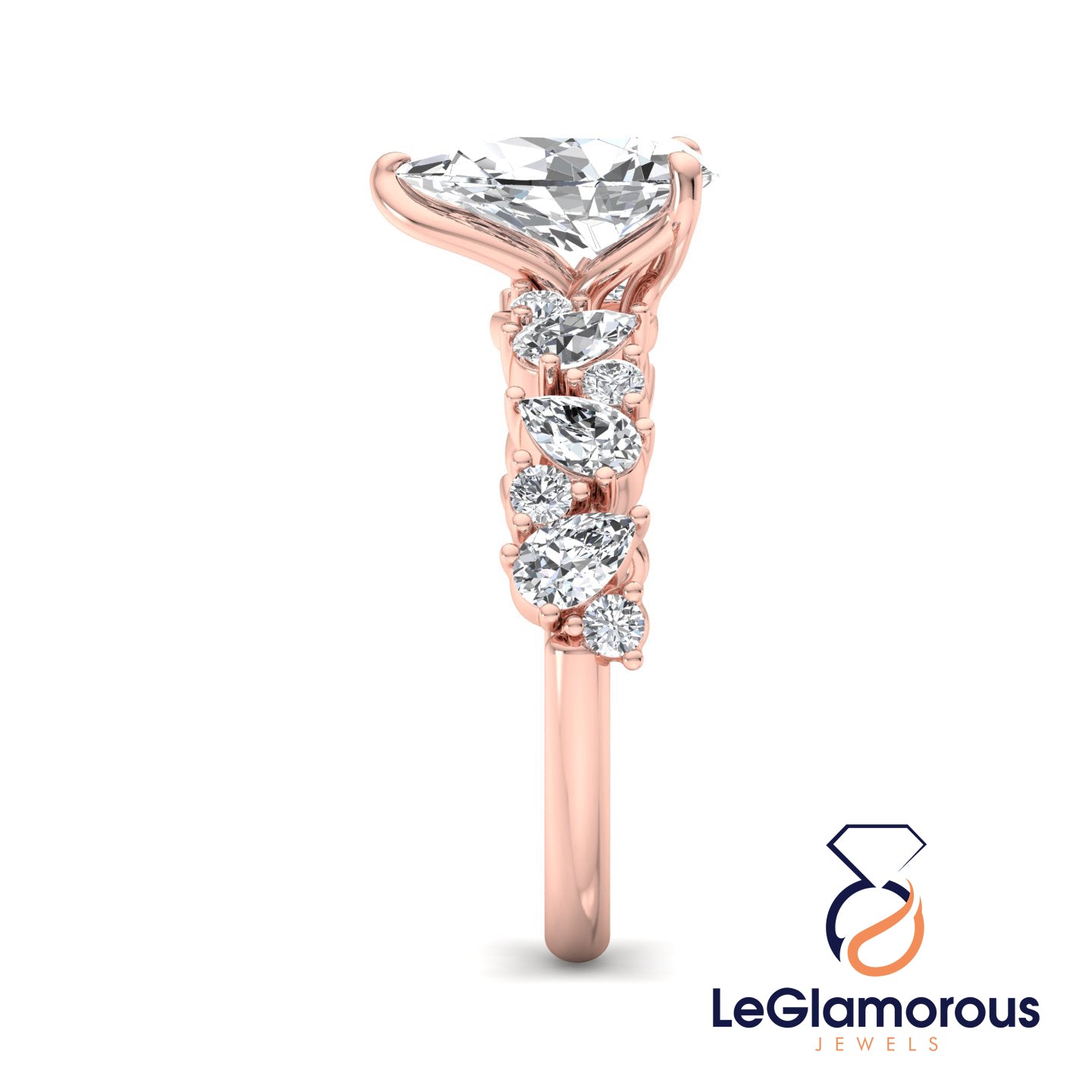 Pear Cut Pave Style Lab Grown Diamond Engagement Ring