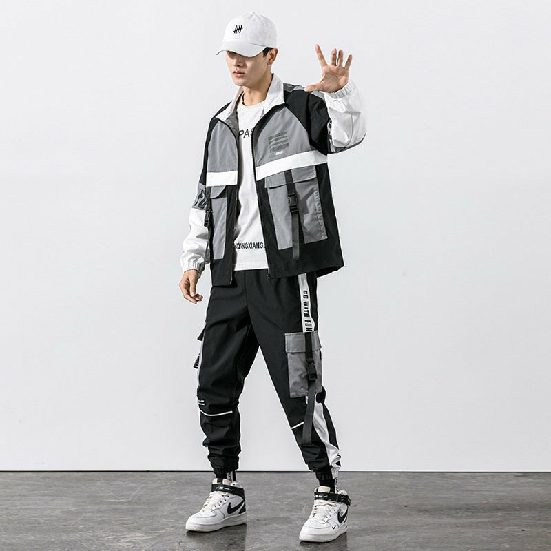Hip Hop Work Wear Mens Jacket & Pant 2PCs Set Tracksuit Clothing