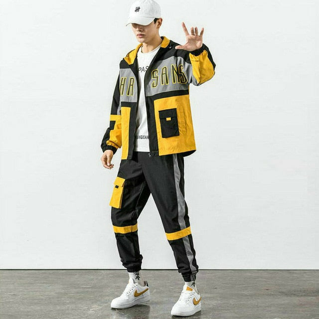 Hip Hop Work Wear Mens Jacket & Pant 2PCs Set Tracksuit Clothing