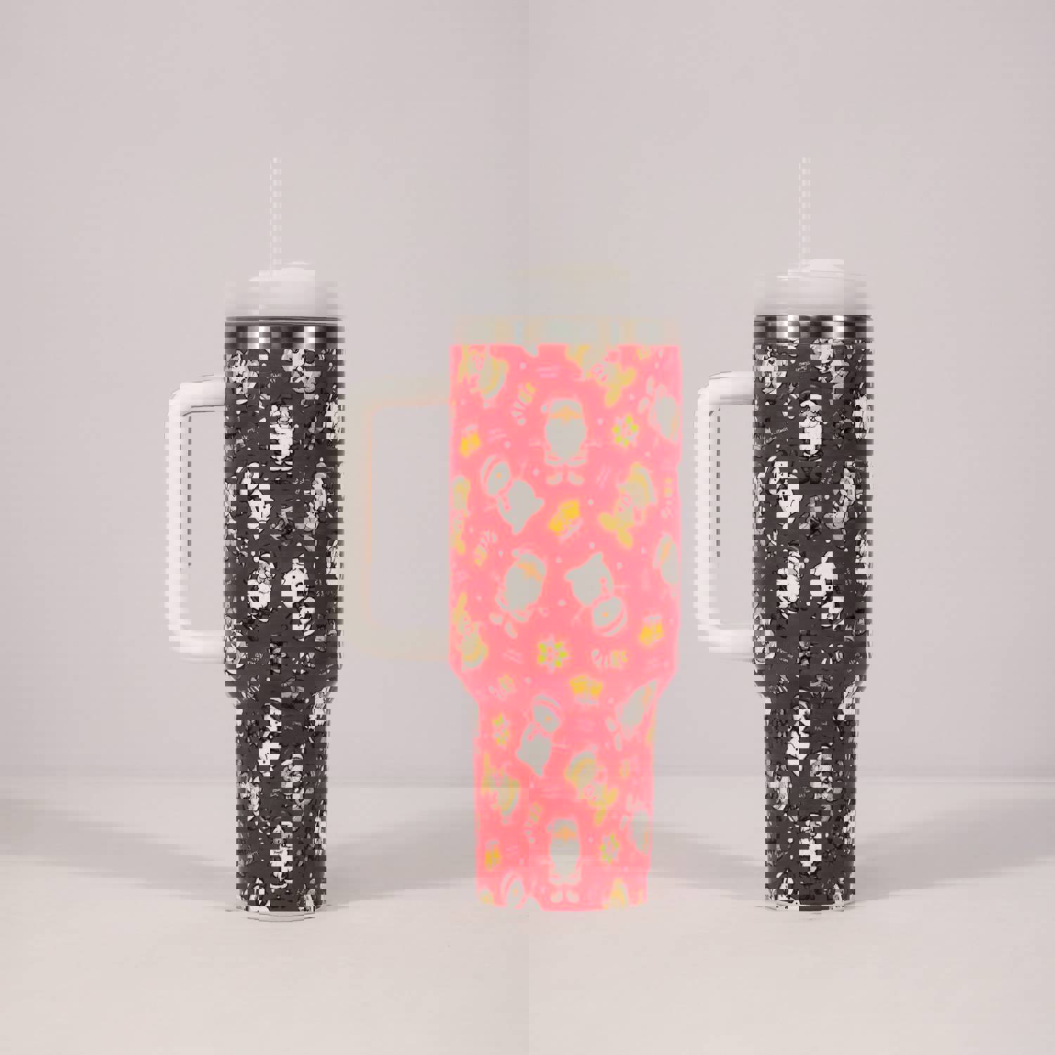 New Christmas Pattern Stainless Steel Vacuum Tumbler with Handle and Straw