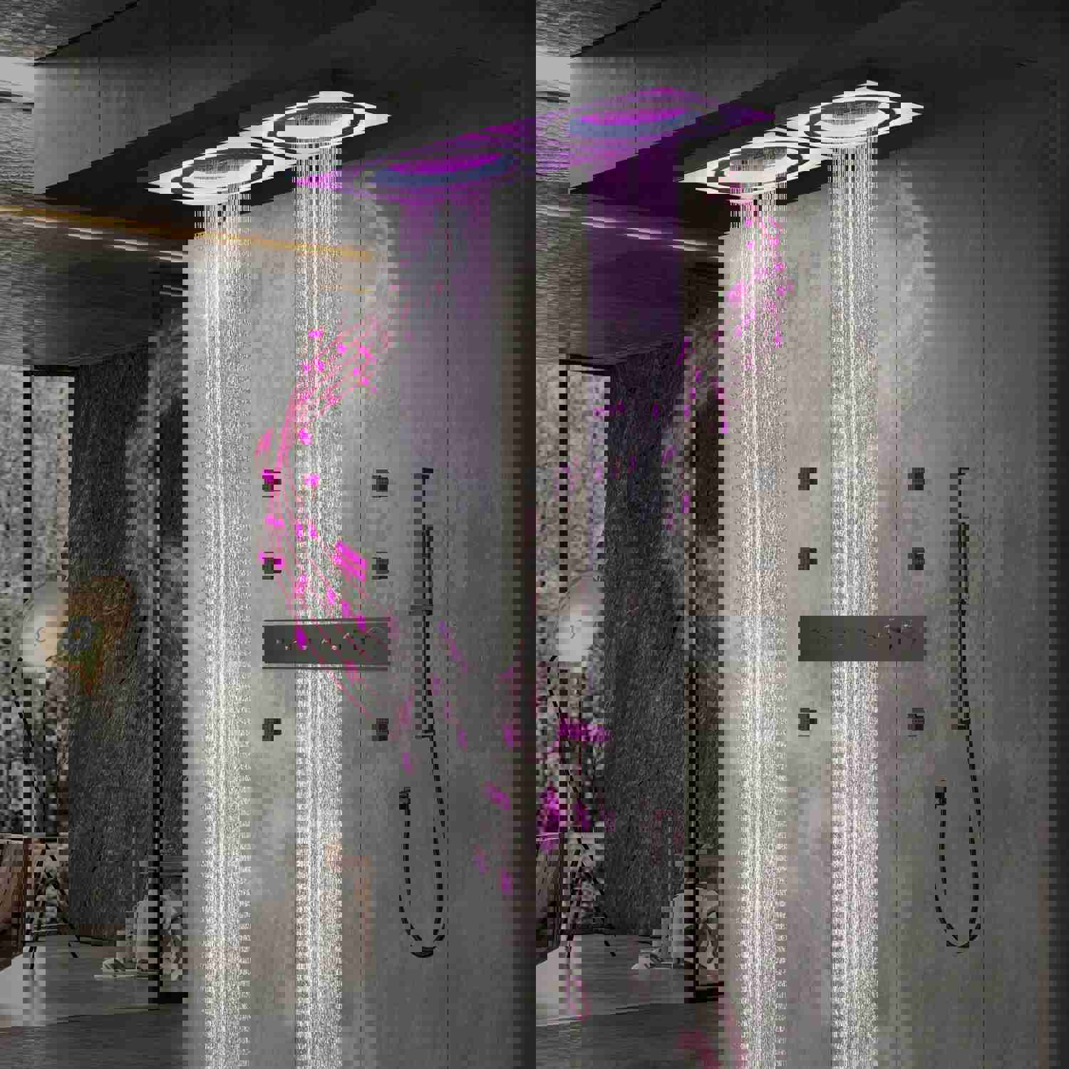 47 Ceiling Mount Complete Rainfall Waterfall LED Music Shower System