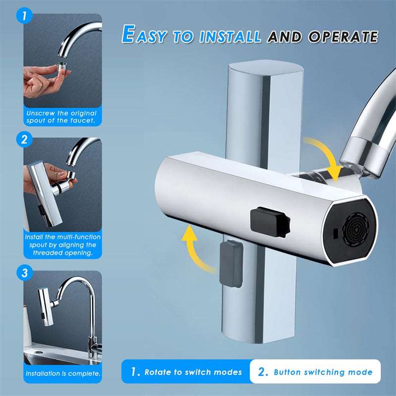 Splash-Proof Universal Rotating Bubbler Kitchen Faucet with Multifunctional Nozzle