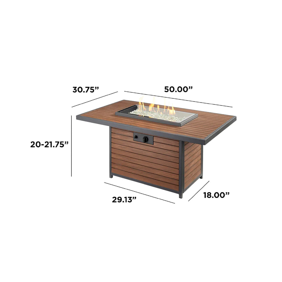 Outdoor Greatroom Co Kenwood Rectangular Gas Fire Pit Table - Chat or Dining Height