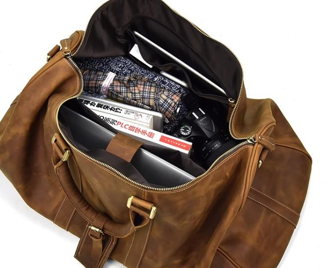 Vintage Leather Men's Large Brown Weekender Travel Duffle Bag
