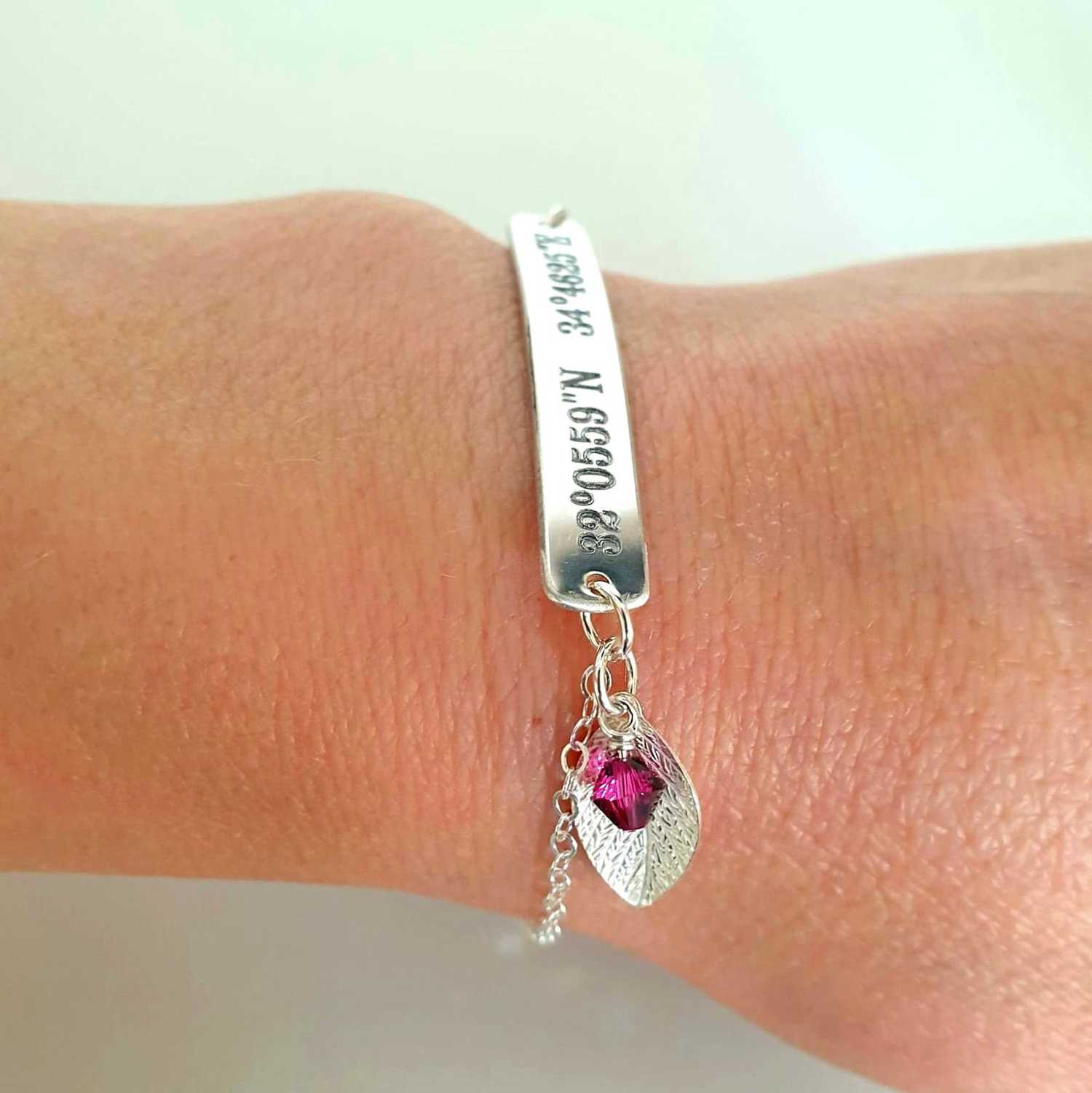 Personalized Latitude Longitude Bracelet - Sterling Silver Wife Gift
