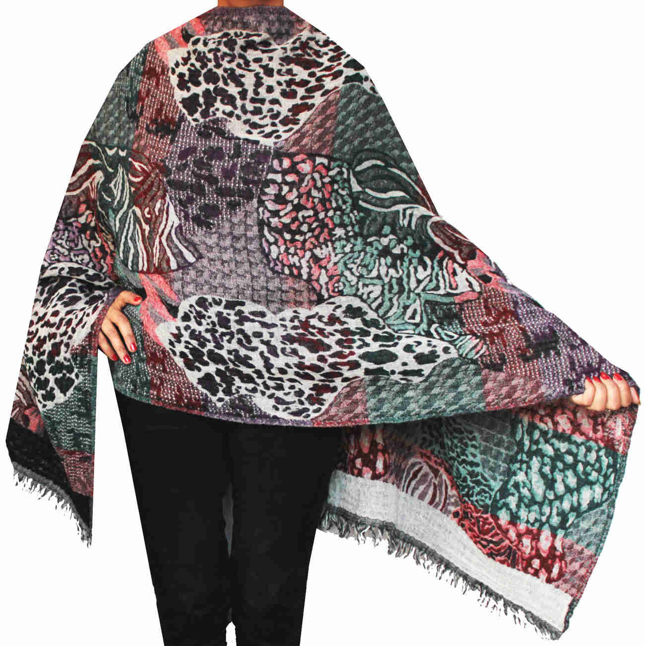 Jamawar Boiled Wool Shawl Scarf - Handmade in Kashmir, India (74 x 28 inches)