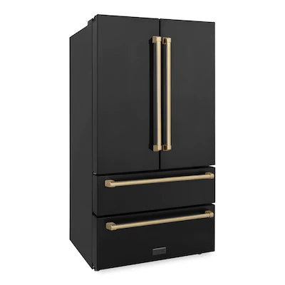 ZLINE 36 Autograph Edition 22.5 cu. ft Freestanding French Door Refrigerator with Ice Maker in Fingerprint Resistant Black Stainless Steel
