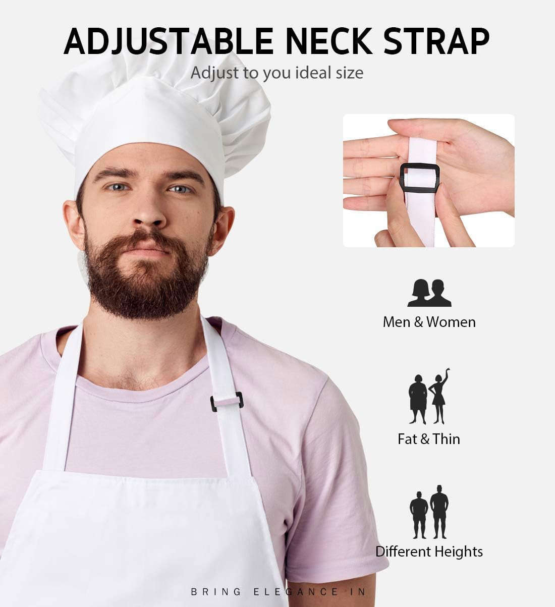 2 Pack Adjustable Bib Apron - Thicker Waterdrop Resistant with Pockets for Cooking, Kitchen, Chef (White)