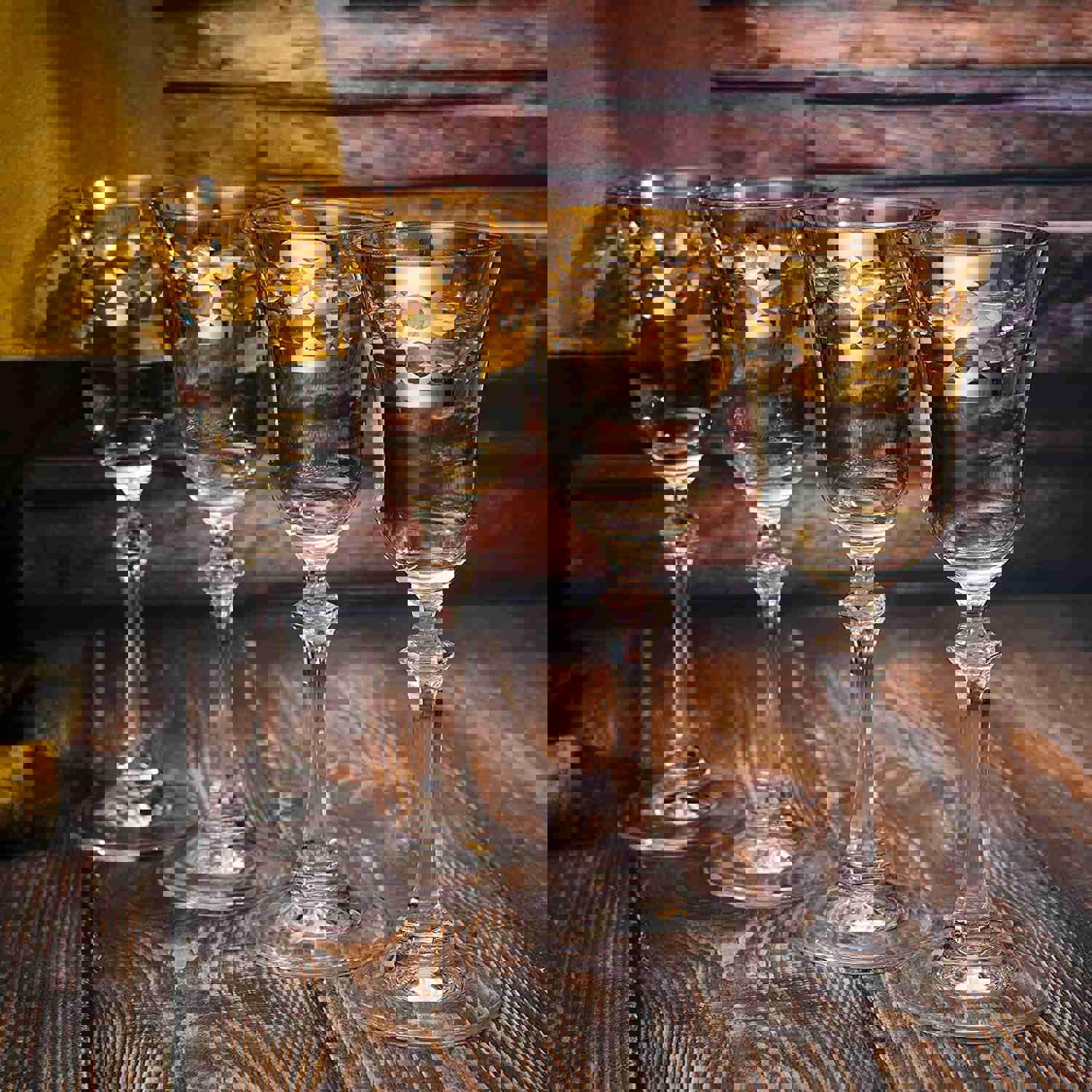 Crystal Gold Italian Design Red Wine Glasses Double-Row Gold - Set of 4