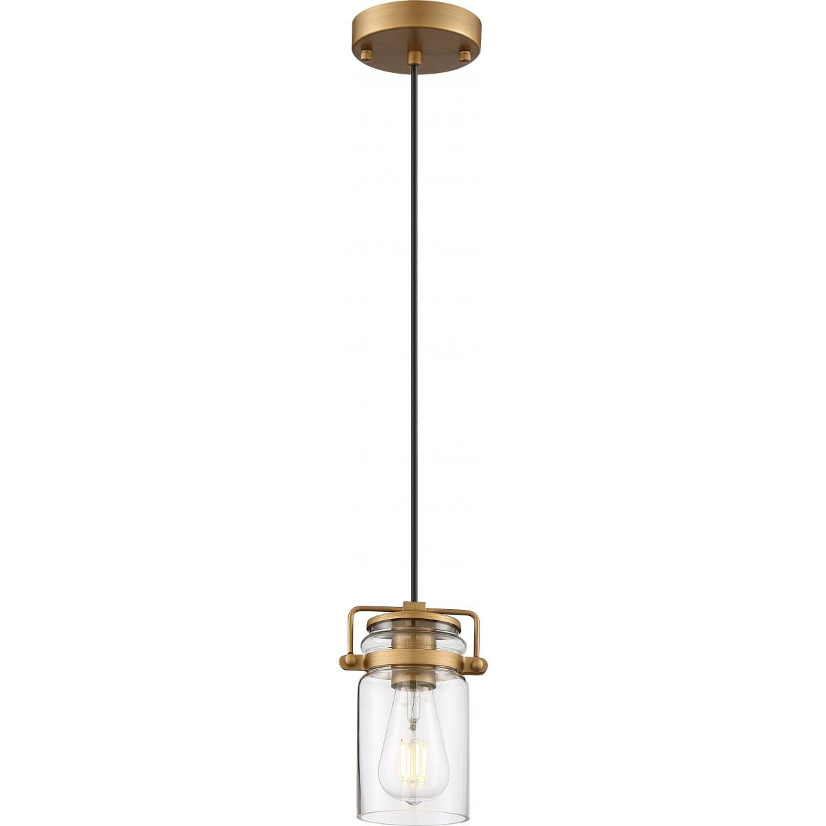 Antebellum 1 LT Mini Pendant - Vintage Brass Finish with Clear Glass