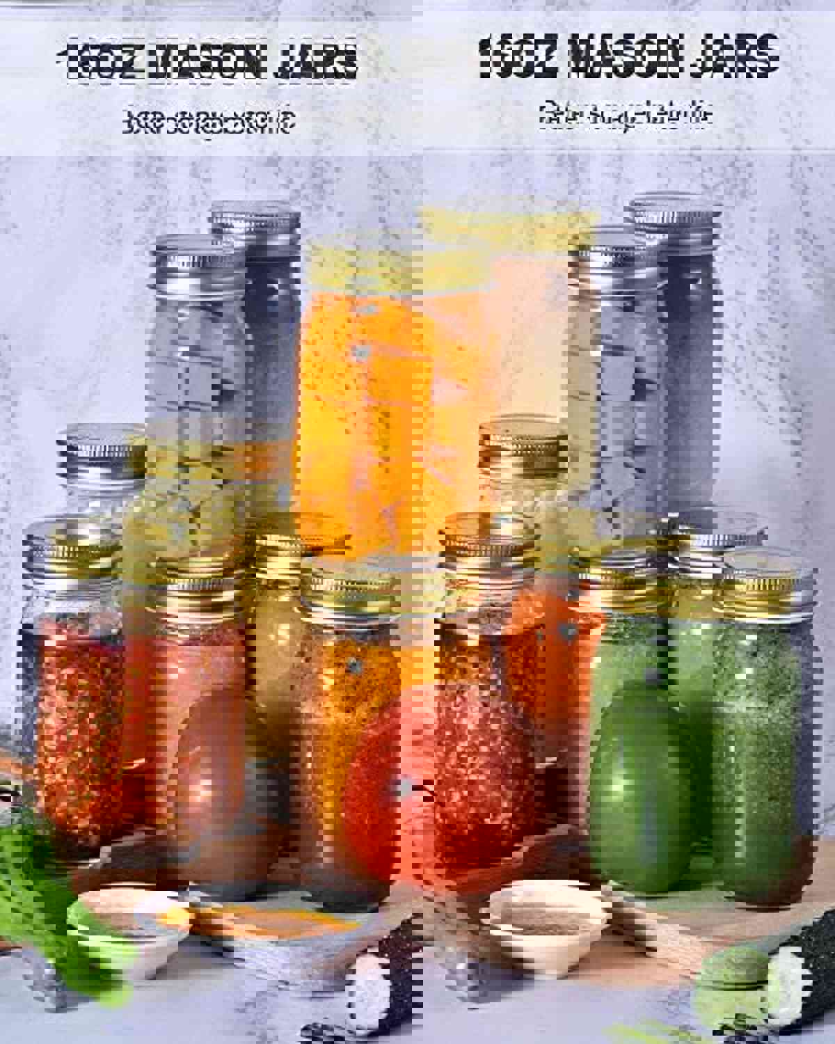 Rainforce 16 oz Mason Jars With Lids Regular Mouth 15 Pack - Clear Glass Jars For Meal Prep & Food Storage