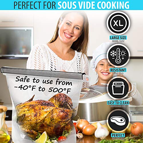 Reusable Silicone Food Storage Bags 102oz XXL (Set of 2) - Freezer Safe, Zero Waste, Sous Vide Compatible