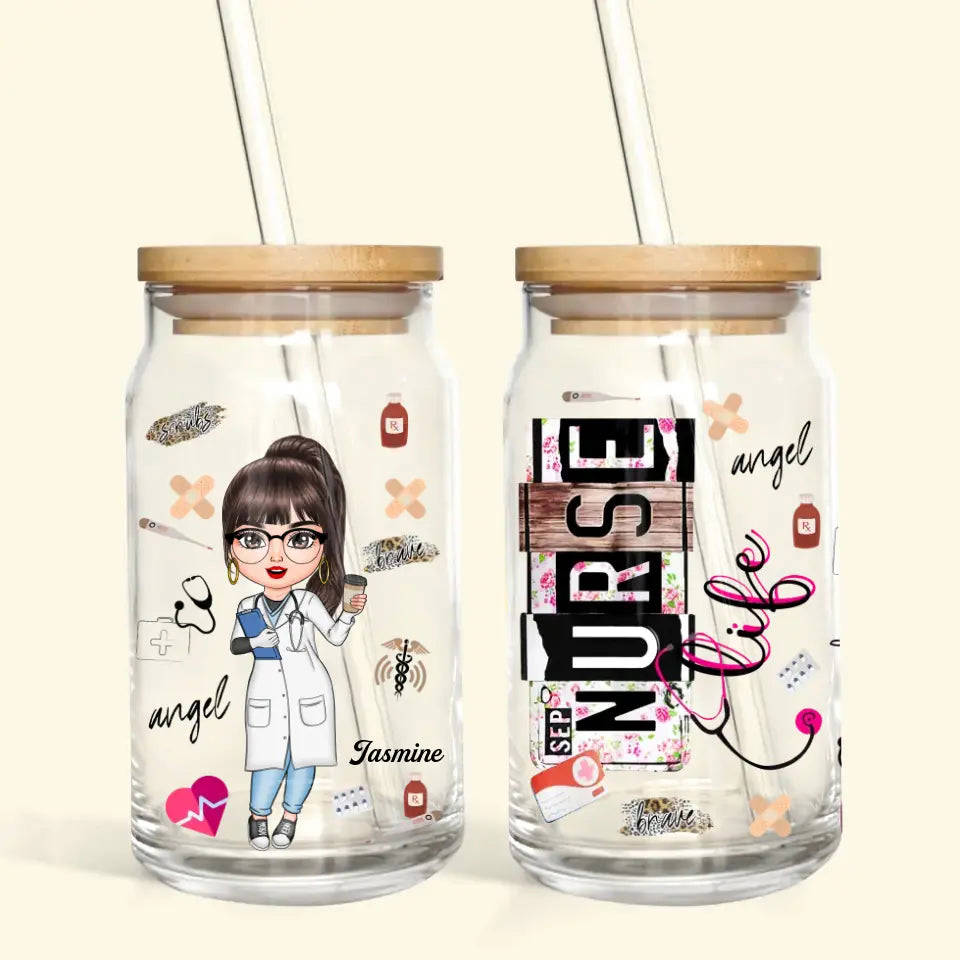 Personalized Custom Glass Can - Hydration Gift for Nurses, Birthday, Nurses Day