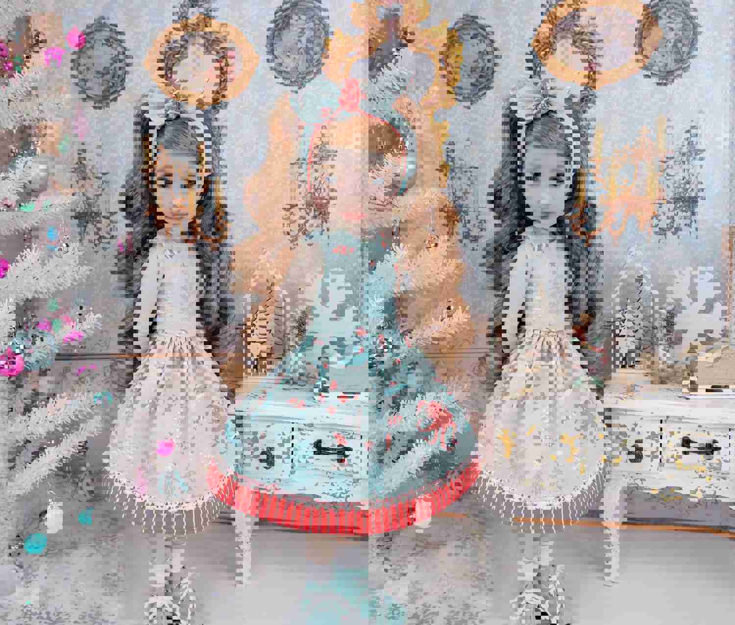Coral Christmas Tree Dress with Boots for Ruby Red Fashion Friends Doll