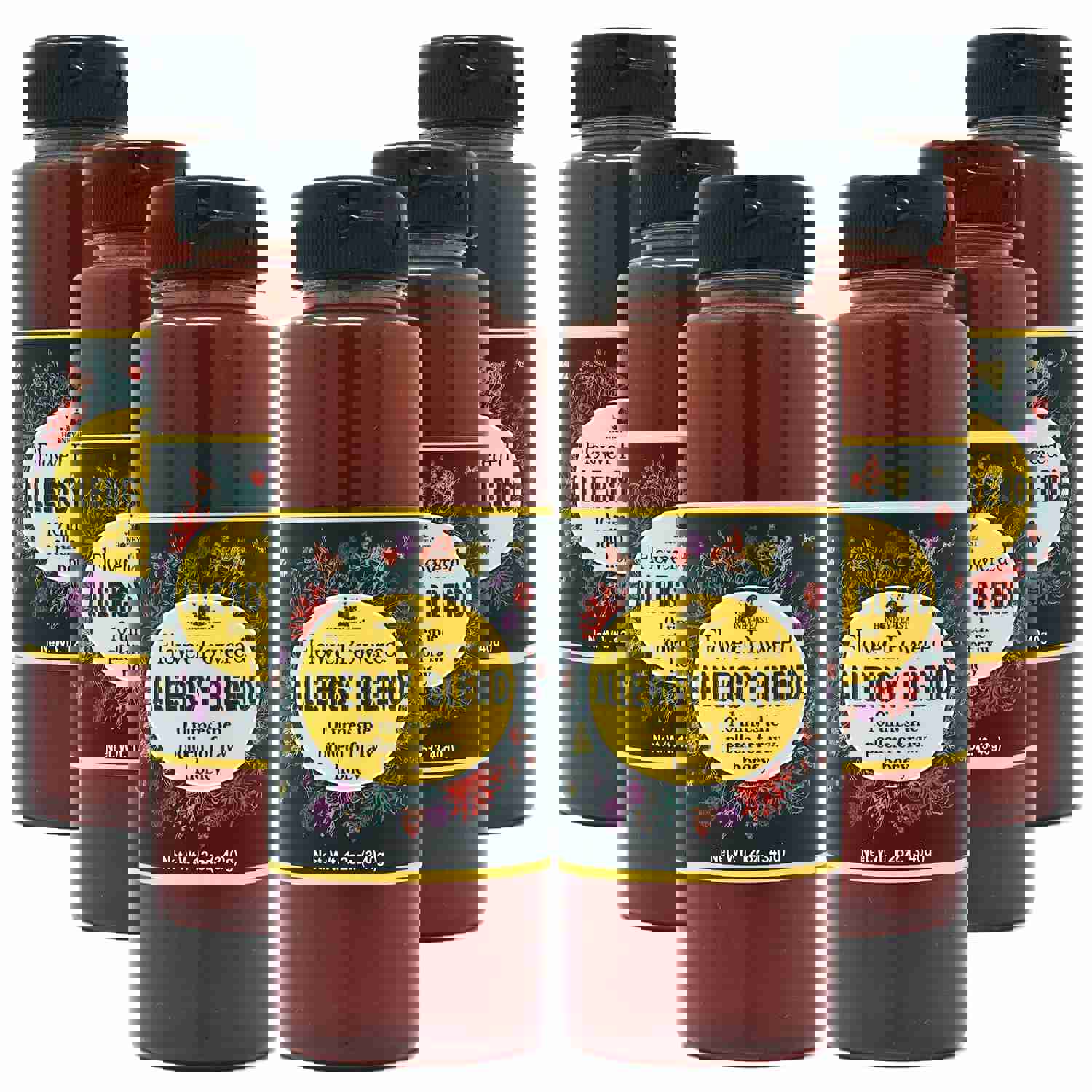 HONEY FEAST Bulk Case Allergy Blend Honey, 12oz Jars (6-Pack) - Raw & Unfiltered with Enhanced Pollen