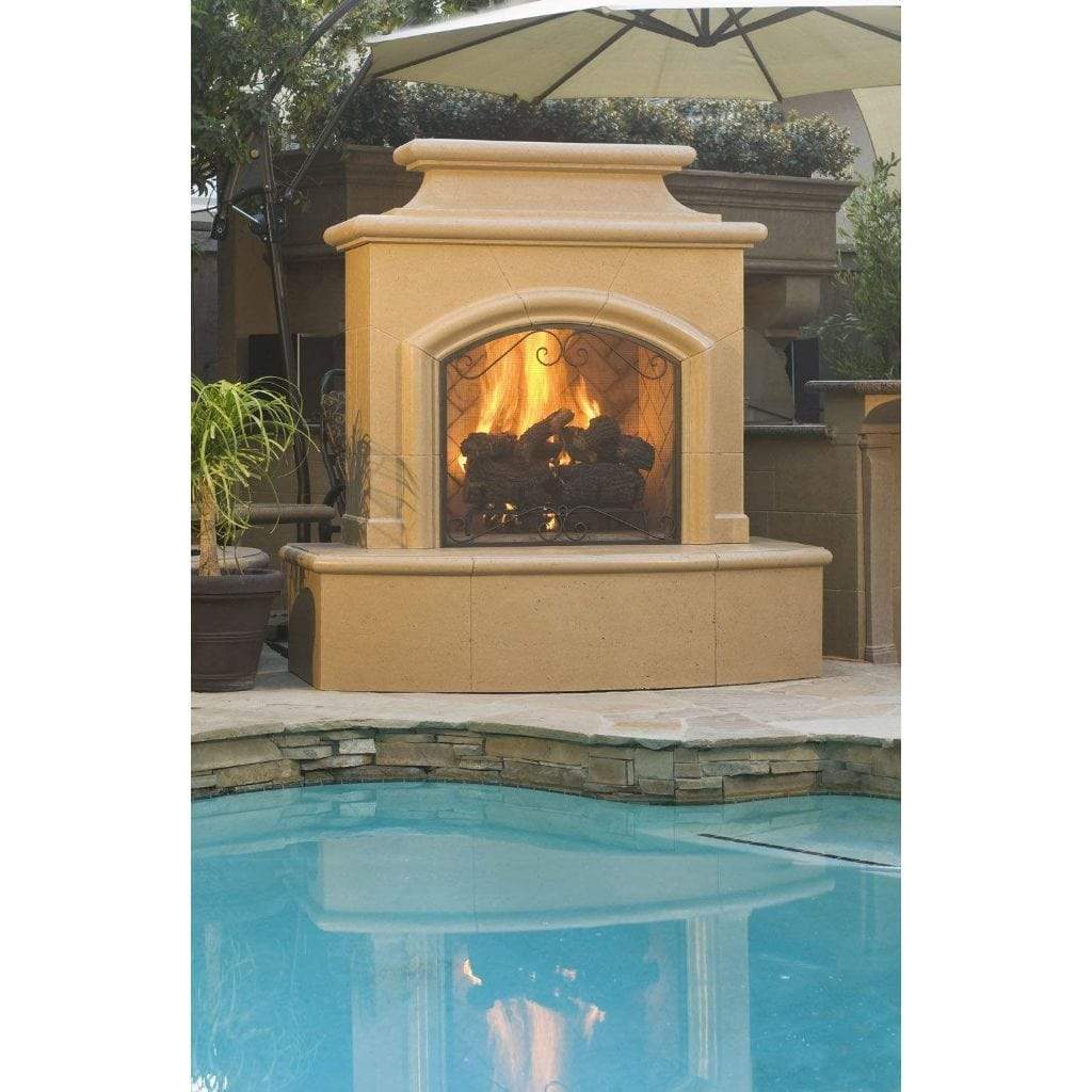 American Fyre Designs Mariposa Vented 65 Inch Outdoor Gas Fireplace with 16” Rectangle Bullnose Hearth