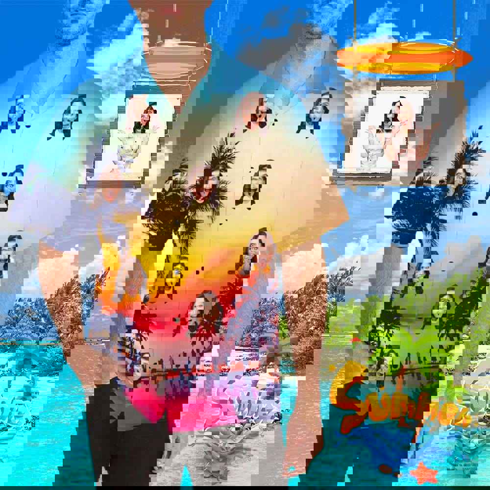 Custom Girlfriend Face Sunset Scenery Personalized Hawaiian Shirt - Design Your Own Shirt