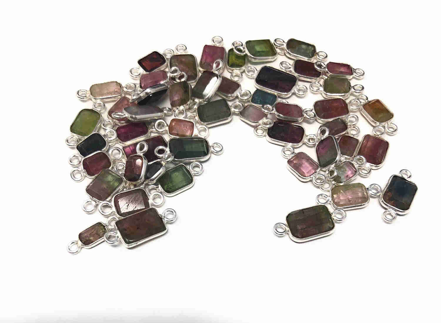 6 Pcs Natural Tourmaline Gemstone Connectors for DIY Jewelry Making