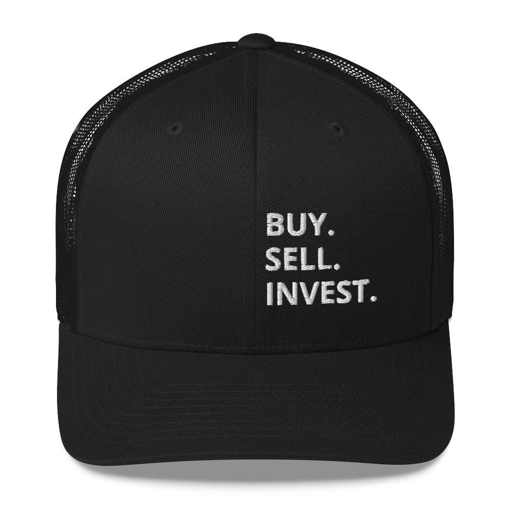 Buy. Sell. Invest. Vertical Trucker Cap - Structured Mesh Back Hat
