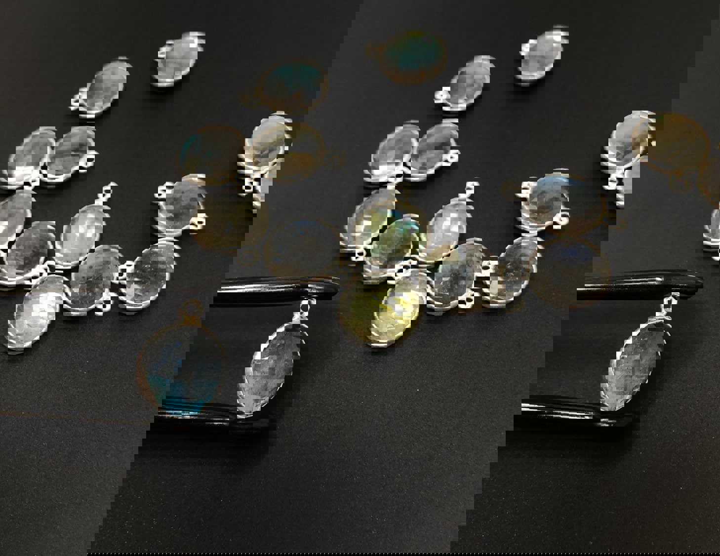 5 Pcs Labradorite Gemstone Charms, Sterling Silver Charms for DIY Jewelry Making