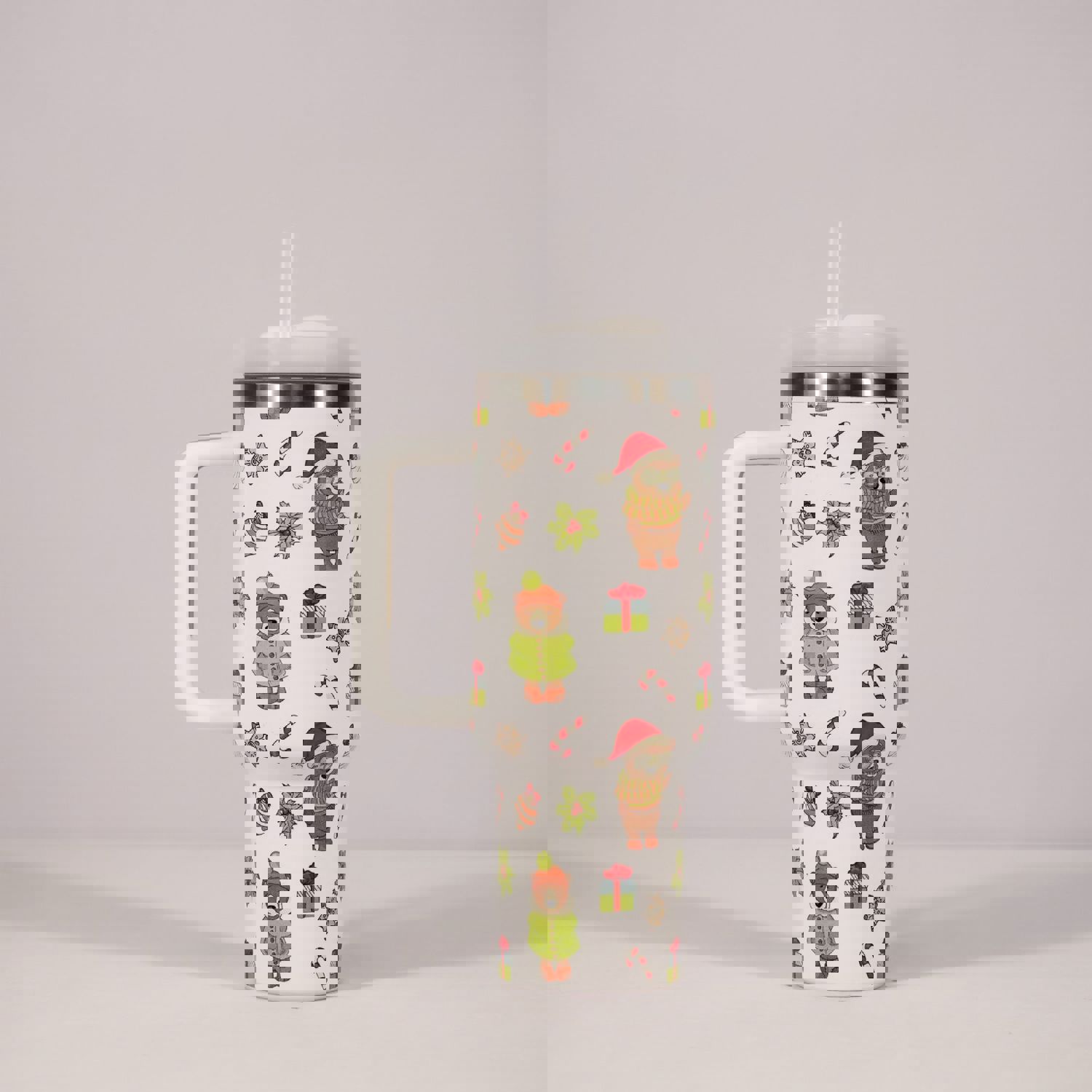 New Christmas Pattern Stainless Steel Vacuum Tumbler with Handle and Straw