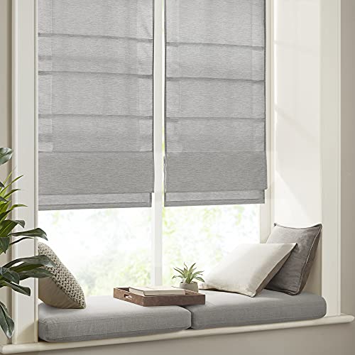 Madison Park Cordless Roman Shades - Como Grey, Room Darkening, Thermal Insulated Window Blind